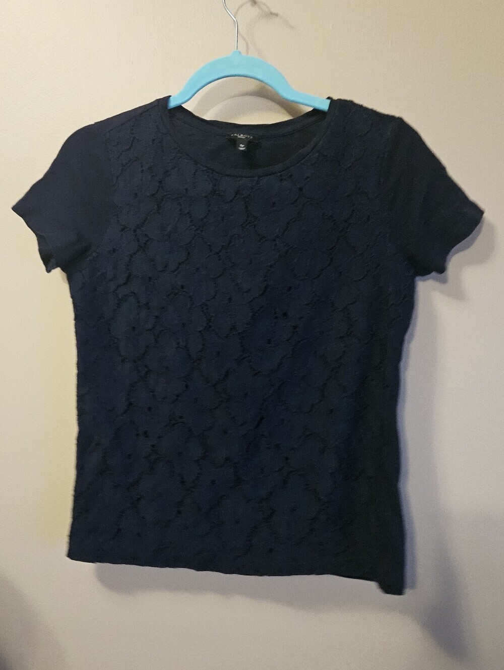 Talbots Women's Size Petite S Navy Blue Top Lace Panel Front